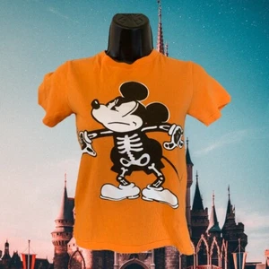 Disney Glow in Dark Orange Topolino Scheletro Halloween Maglietta Bambini S - Foto 1 di 1