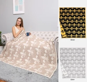 ComfyLuxe Fleur-De-Lis Pattern Throw Blanket - Picture 1 of 14