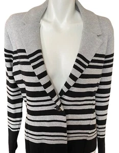 Audrey & Grace Strickjacke Pullover Damen Gr. Large grau schwarz gestreift Baumwolle - Bild 1 von 8