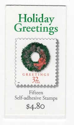 1998 32 cent Christmas Wreath complete booklet of 15 Scott #BK270, Mint NH - Image 1 of 2