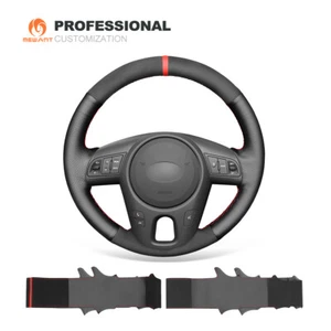 Black Suede Genuine Leather Car Steering Wheel Cover for Kia Forte Soul Rio - Imagen 1 de 11