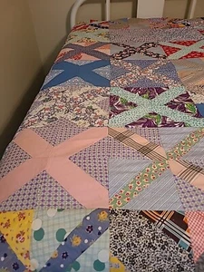 Edredón hecho a mano vintage 86" por 75" - Imagen 1 de 3