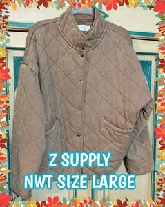 NWT Women’s Z SUPPLY Tan Quilted Solid Diamond Print Jacket Size Large FREE SHIP - Picture 1 of 11