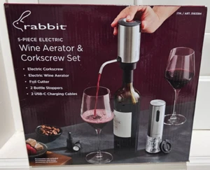 Rabbit 5 Piece Electric Wine Aerator And Corkscrew Set, 2 UBS-C Charging Cables - Picture 1 of 5