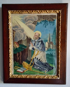 HEILIGENBILD KLOSTERARBEIT GEMÄLDE STOFF 19. JD. BILD BISCHOF OTTO v. BAMBERG - Bild 1 von 13