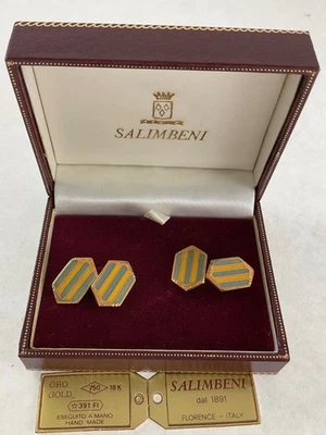 Gemelos 18 K Pr esmalte verde y amarillo de Salimbeni Foto 1 de 4
