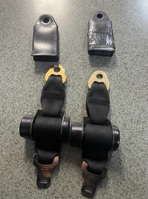 1987 Porsche 911 OEM Rear Seat Belts Repa 00007689, Black, Genuine Original - Image 1 of 4