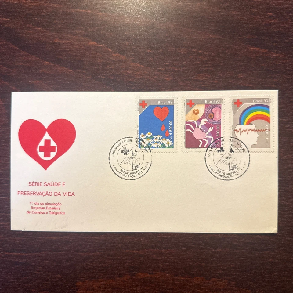 BRAZIL FDC COVER 1993 YEAR RED CROSS CANCER BLOOD DONORS HEALTH MEDICINE STAMPS - Image 1 of 1