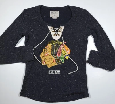 Chicago Blackhawks Womens Small Sweater CCM M Lace up Sweatshirt Casual   - Image 1 of 4
