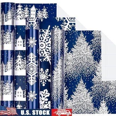 Juego de papel de envolver de Navidad 3 rollos envoltura de regalo de vacaciones copos de nieve árboles nuevo Foto 1 de 4