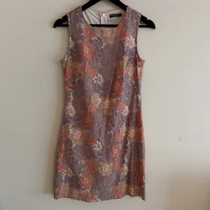 MARINA KANEVA Multi Floral Muted Lace SIZE 12 UK Sleeveless Lined Knee Dress - Picture 1 of 8
