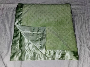 Just one Year Carters Soft Minky Dot Blanket Light Solid Green Satin Trim Back - Picture 1 of 17