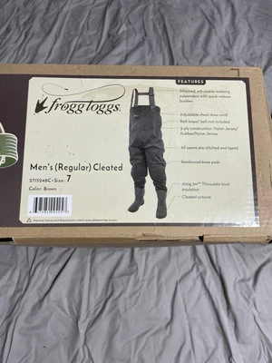 Frogg Toggs Chest Waders, Brown Cascade Elite Bootfoot Lug Sole, Cleat, Sz 7 - Image 1 of 4