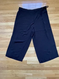 Eileen Fisher Pants size XL Black Wide Leg 100% Silk Wrap Over W/ Tie Crop Boho - Picture 1 of 9