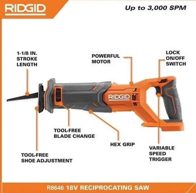 NEW! RIDGID 18v Cordless Reciprocating Saw R8646 Tool Only  - Image 1 of 2