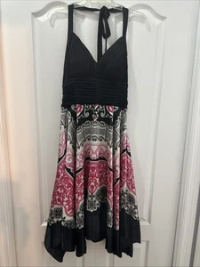 Vestido halter pañuelo negro Ombré, sujetador acolchado, cremallera lateral talla 14 - Imagen 1 de 6