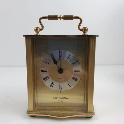 WM Widdop West Germany Brass Effect Carriage Mantel Clock Battery Powered - Image 1 of 4