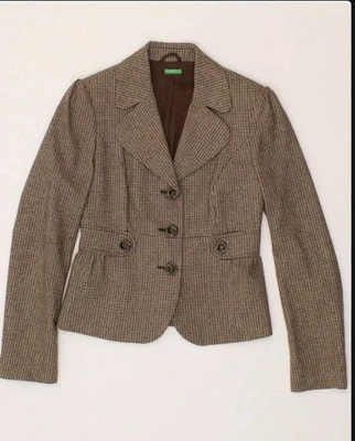 Chaqueta Blazer United Colors Of Benetton Mujer’s SM 44 3 Botones Marrón Pata de Gallo Foto 1 de 4