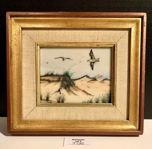 Carlos Rios Strand Landschaft Möwen Emaille Radierung Kunst signiert gerahmt Vintage - Bild 1 von 14