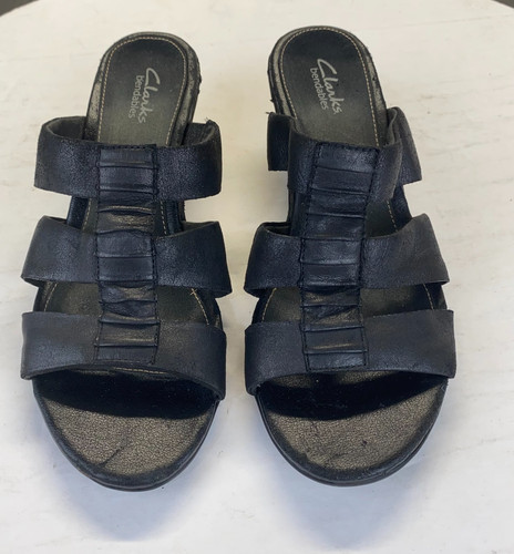 Sandali donna Clarks neri in pelle taglia 7M comodi casual