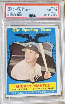 1959 Topps #564 Mickey Mantle All-Star The Sporting News PSA 4 (MC) Foto 1 de 2