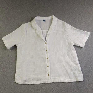 Old Navy Crinkle Gaze weiße leichte Baumwollhemden mit Knöpfen M Damen 42" - Bild 1 von 5