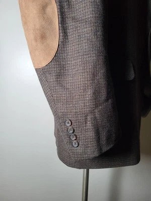 48L Savile Row Hunting Elbow Patch ToothCheck Tweed WOOL Blazer Jacket SportCoat - Image 1 of 4