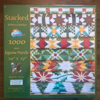 SunsOut 1000 Jigsaw Puzzle STACKED Christmas Quilts Quilting Rebecca Parker NEW! - Image 1 of 4