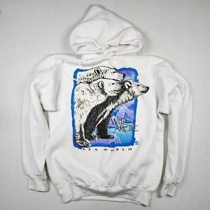Vintage 90s SEA WORLD WILD ARCTIC Hoodie Sweatshirt Sz. Large White VTG - Picture 1 of 6