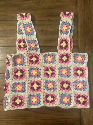 Camiseta sin mangas Hippie recortada cuadrada abuela ganchillo hecha a mano S M L blanca boho Foto 1 de 4