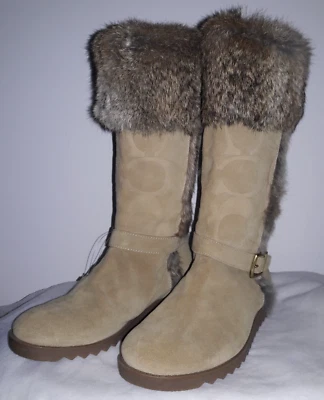 NUEVO CON ETIQUETAS AUTÉNTICAS BOTAS COACH DEEANN SIG GAMUZA CON PIEL DE CONEJO A7294 TALLA 9_BEIGE/TOSTADO Foto 1 de 4