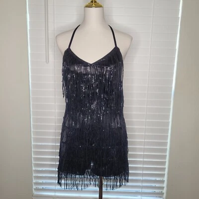 Бахрома блестки концерт фестиваль вечеринки день рождения без спинки кокетливый атласный комбинезон размер M - Изображение 1 из 4