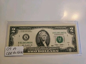 2009 $2 Federal Reserve Note A CRISP Uncirculated  - Picture 1 of 2