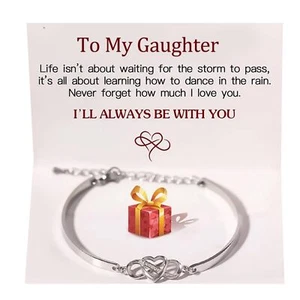To My Daughter Bracelet from Mom Silver Bangle Bracelet Infinity Heart Bangle Br - Picture 1 of 7