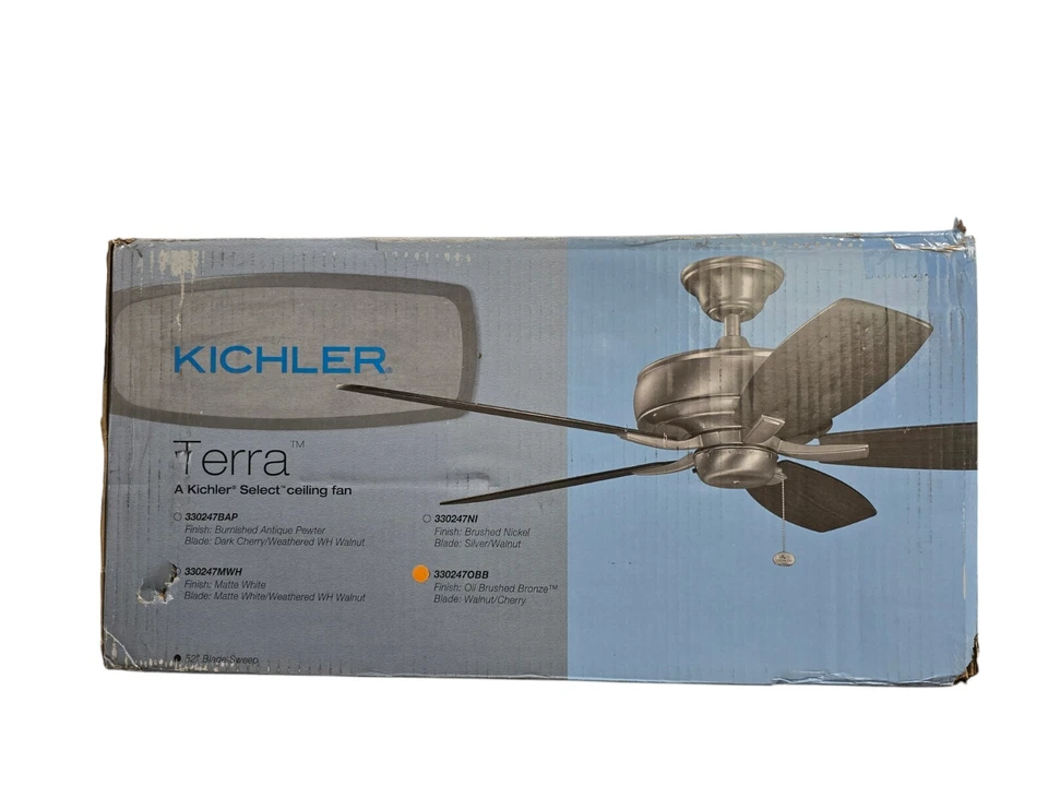 KICHLER Terra 52" Indoor Oil Brushed Bronze Downrod Mount Ceiling Fan - Image 1 of 4
