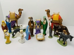 Vintage Keramik Krippe bemalt 17 Teile Kamel Weisen Vieh TOP - Bild 1 von 12