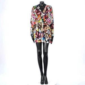 BALENCIAGA 1495$ Mini Dress - Cover Girl / Magazine Print, Multicolor Pleated - Picture 1 of 10