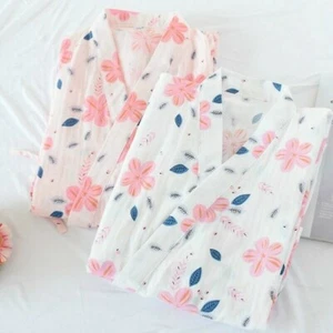 Women Floral Cotton Kimono Pajamas Bathrobe Sleepwear Japanese Nightwear Kawaii - Picture 1 of 17
