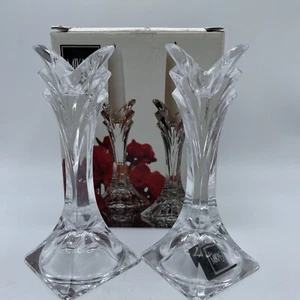 Vintage Set Of 2 Mikasa Lead Crystal Candle Holders Art Deco 5 Inch Glass - Picture 1 of 7