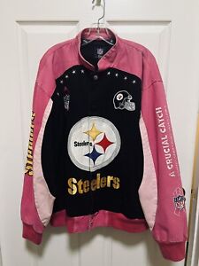 NFL Team Apparel Steelers Pink Cancer Themed Snap Cotton Jacket  Women’s XXL