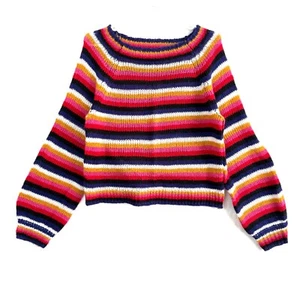Crave Fame By Almost Famous Sweater Juniors M Multicolor Striped Crochet - Picture 1 of 6