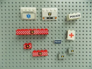 Lego lot of 10 Decorated Printed pieces Fire Rescue Police Ambulance - Picture 1 of 3
