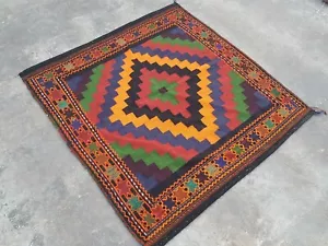 4x4 ft Handmade square KiIim Rug Ethnic Vintage kilim flat/tapestry Weave kilim - Picture 1 of 10