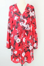 Tokito red floral long sleeve knee length dress with pockets  - 14