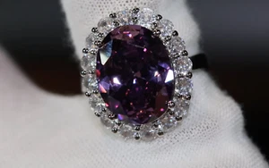 5.50 Ct Oval Cut Natural Amethyst Diamond Ring 14K Solid White Gold Size 7 - Picture 1 of 10