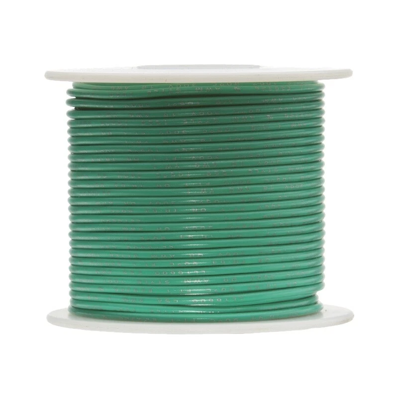 22 AWG Stranded Topcoat Hook Up Wire, Green, 100 ft, 0.094" Dia, UL1015, 600V - Image 1 of 1