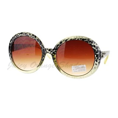 Glitter Leopard Print Oversized Round Circle Frame Sunglasses - Image 1 of 4
