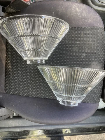 Clear Art Deco Half Moon Wall Sconce Pair Vtg 1980s Designer Glass shades 3” fit Cover