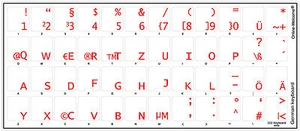 GERMAN KEYBOARD STICKERS FOR COMPUTER LAPTOP TRANSPARENT RED LETTERS NEW - Picture 1 of 1