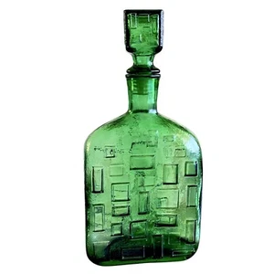 Vintage MID Century EMPOLI Brutalist GREEN Glass GEOMETRIC Bottle DECANTER Genie - Picture 1 of 24